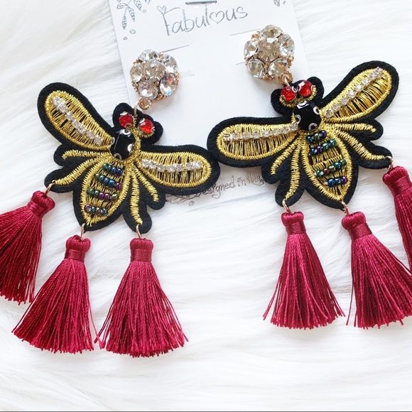 MIEL Honey Bee Crystal Embellished Tassel Earrings - Picture 4 of 4